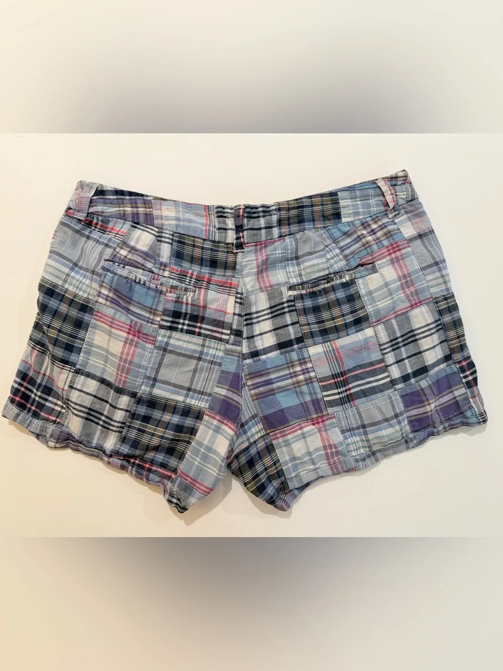 Patchwork Madras Plaid Shorts Size 8 100% Cotton Preppy Coastal Summer